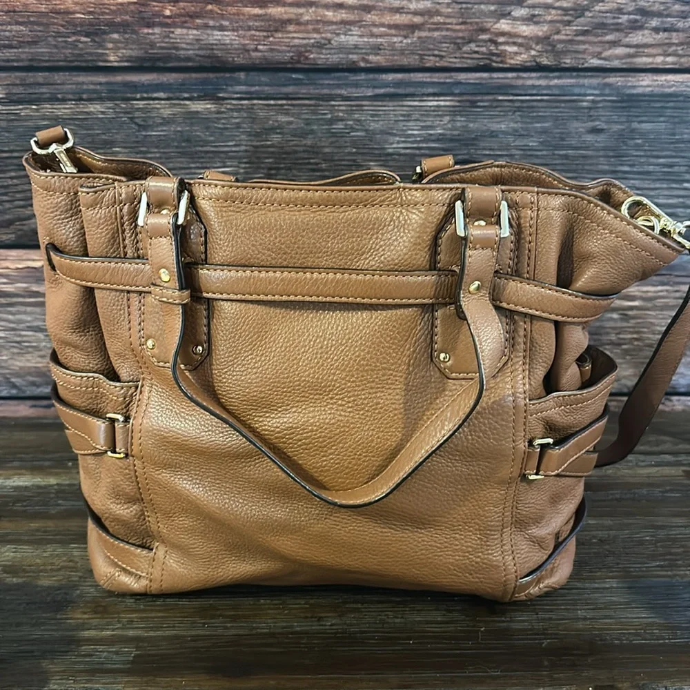 MICHAEL KORS GANSEVOORT LARGE LIGHT BROWN LEATHER TOTE BAG!
